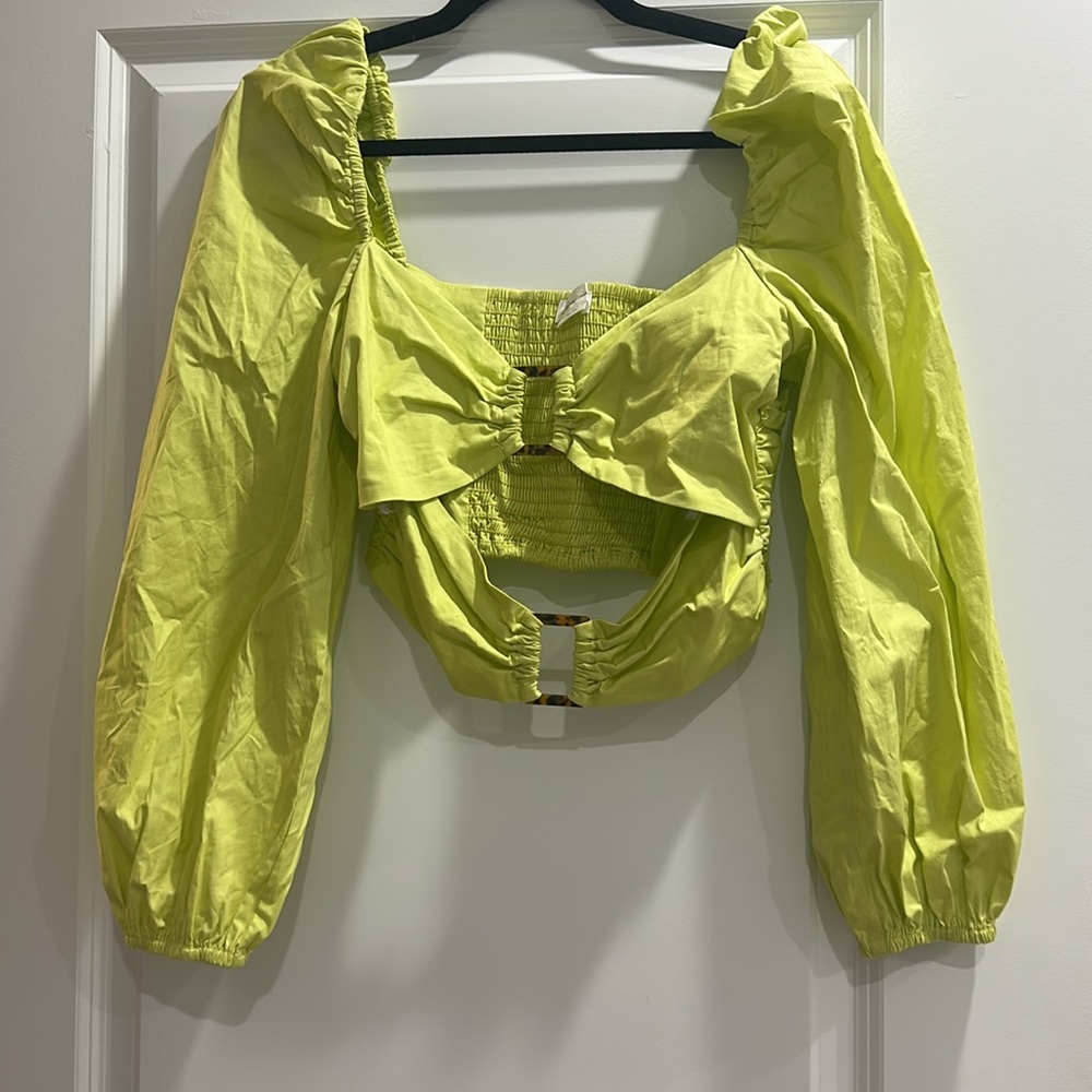 Lovers + Friends Delilah Crop Long Sleeve Lime Green Top Size Medium - Picture 5 of 7